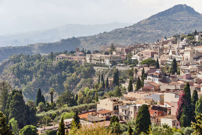 High angle view of townscape against sky