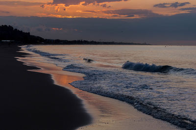 Scenic view of beach against sky during sunset