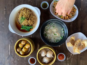 High angle view of food on table