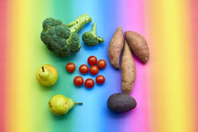 High angle view of vegetables on table