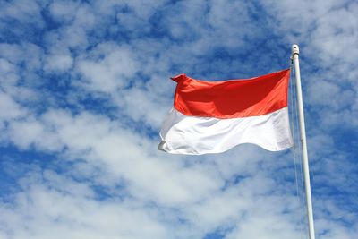 Low angle view of flag against sky