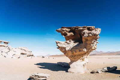 Scenic view of desert against blue sky