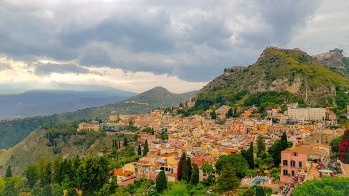 High angle view of townscape against sky