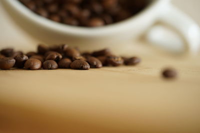 Close-up of coffee beans on table