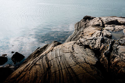 High angle view of rock formation in sea