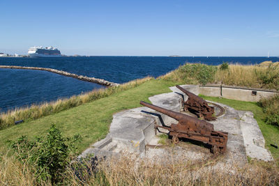 Scenic view of sea against clear sky