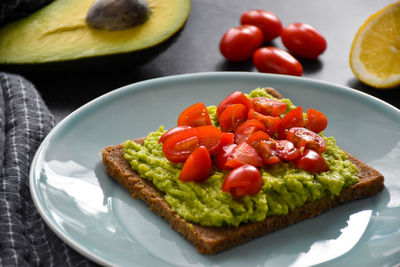 High angle view of breakfast served on table