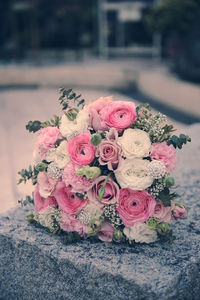 Close-up of pink flowers on table