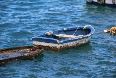 High angle view of boat in sea