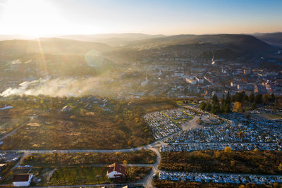 High angle view of townscape against sky