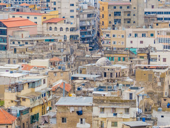 High angle view of buildings in city