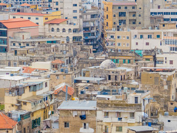 High angle view of buildings in city