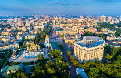 High angle view of buildings in city