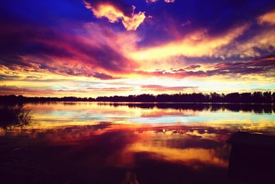 Scenic view of lake at sunset