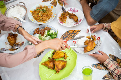 High angle view of food on table