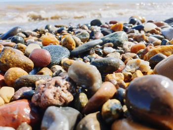 Close-up of stones on beach