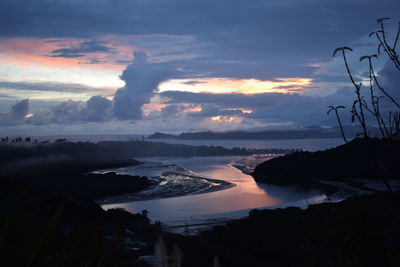 Panoramic view of sea against sky during sunset