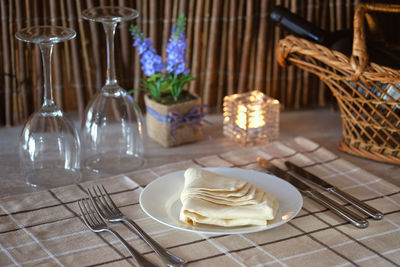 High angle view of place setting