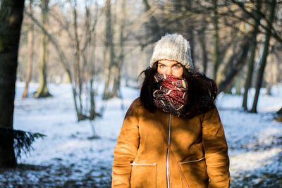 Portrait of woman in snow