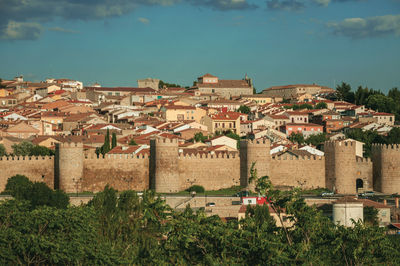 High angle view of townscape against sky