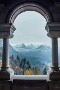 Scenic view of mountains against sky during winter