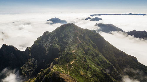 Top view of the highest peak of madeira island, pico ruivo.