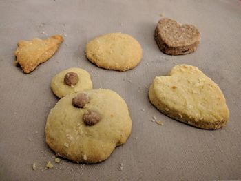 High angle view of cookies