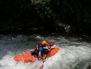 High angle view of person in river