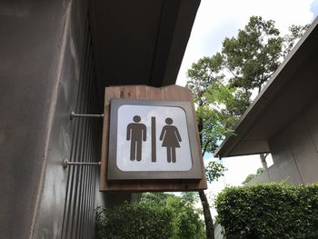 Low angle view of information sign against trees