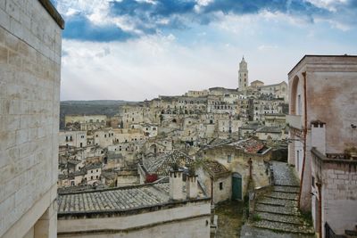 Panoramic view of the old town of matera, a city in italy declared a unesco world heritage site.