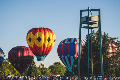 View of hot air balloon against clear sky