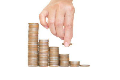 Close-up of hand against white background