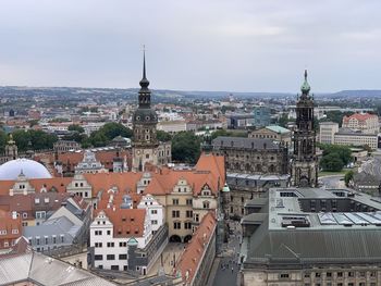 High angle view of buildings in city