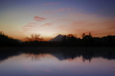 Scenic view of lake against sky during sunset