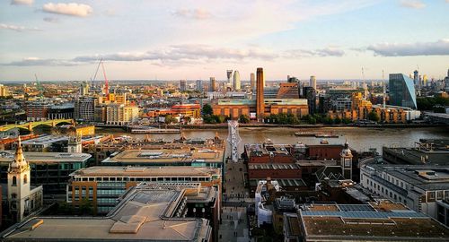 High angle view of buildings in city