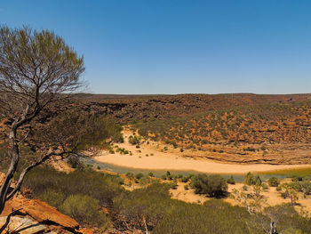 Scenic view of landscape against clear blue sky