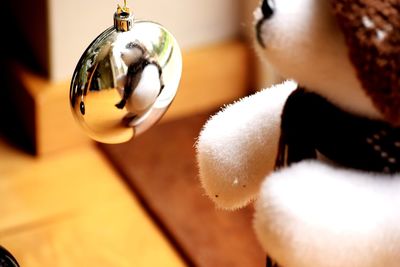 Close-up of christmas decorations on table