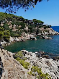 Scenic view of sea against clear sky