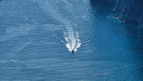 High angle view of motorboat in sea