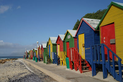 Panoramic view of beach huts against sky