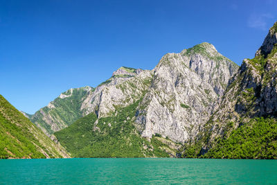 Scenic view of sea against clear blue sky