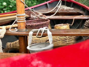 Close-up of rope tied up in basket