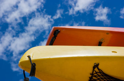 Low angle view of yellow ship against sky