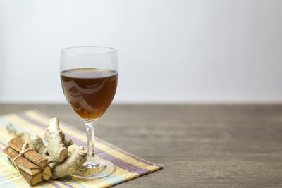 Close-up of drink in glass on table