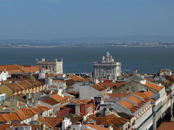 High angle view of buildings in city