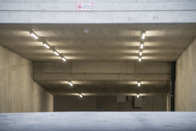 Interior of illuminated subway station