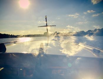 Airplane flying over calm sea