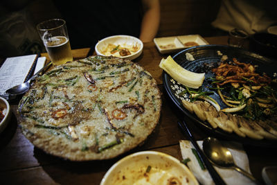 High angle view of food on table