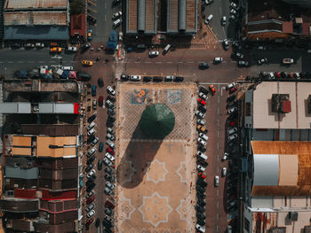 High angle view of cars moving in city