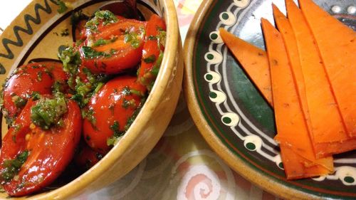 Close-up of vegetables in plate on table